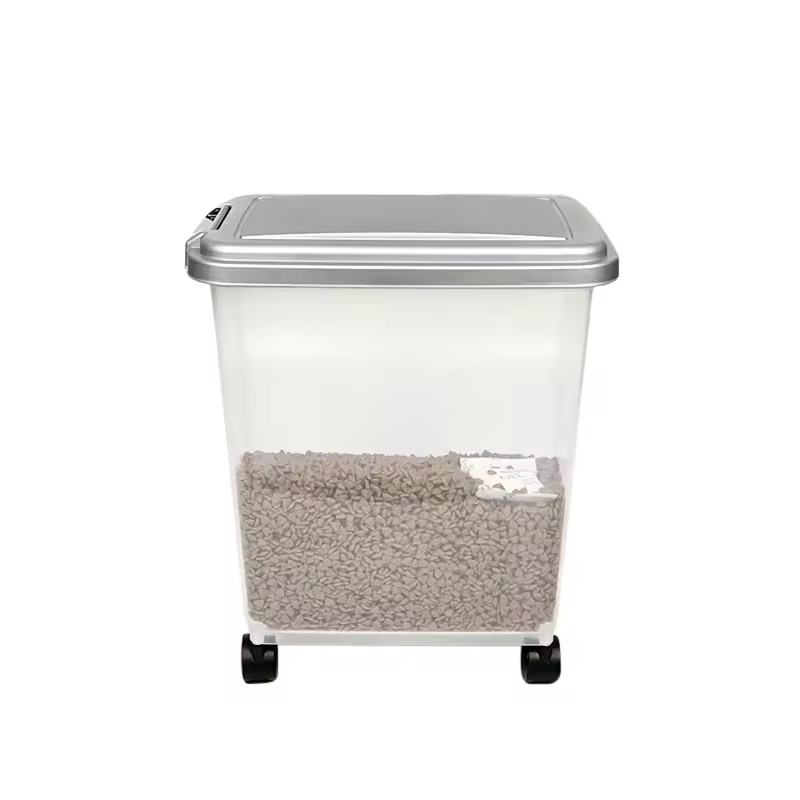 Bin de Armazenamento de Ração para Animais de Estimação Grande Capacidade, Hermético, para Cães e Gatos, em Material PP, Sem Rodas