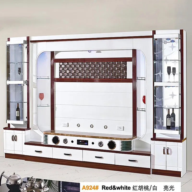 Armário de TV moderno de madeira montado na parede, móvel console para sala de estar, exibição em vidro, suporte para TV de madeira sólida