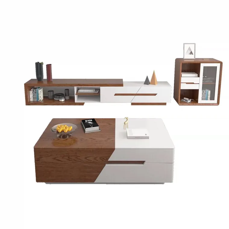 Mesa de café moderna de madeira para sala de estar, combinação simples, suporte para TV