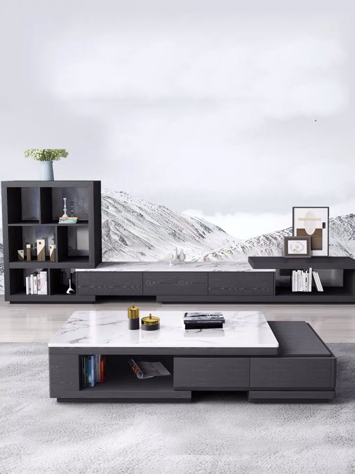 Mesa de café moderna de madeira para sala de estar, combinação simples, suporte para TV