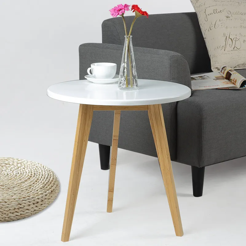 Mesa Lateral de Bambu com Pé para Sala de Estar Moderna e Simples