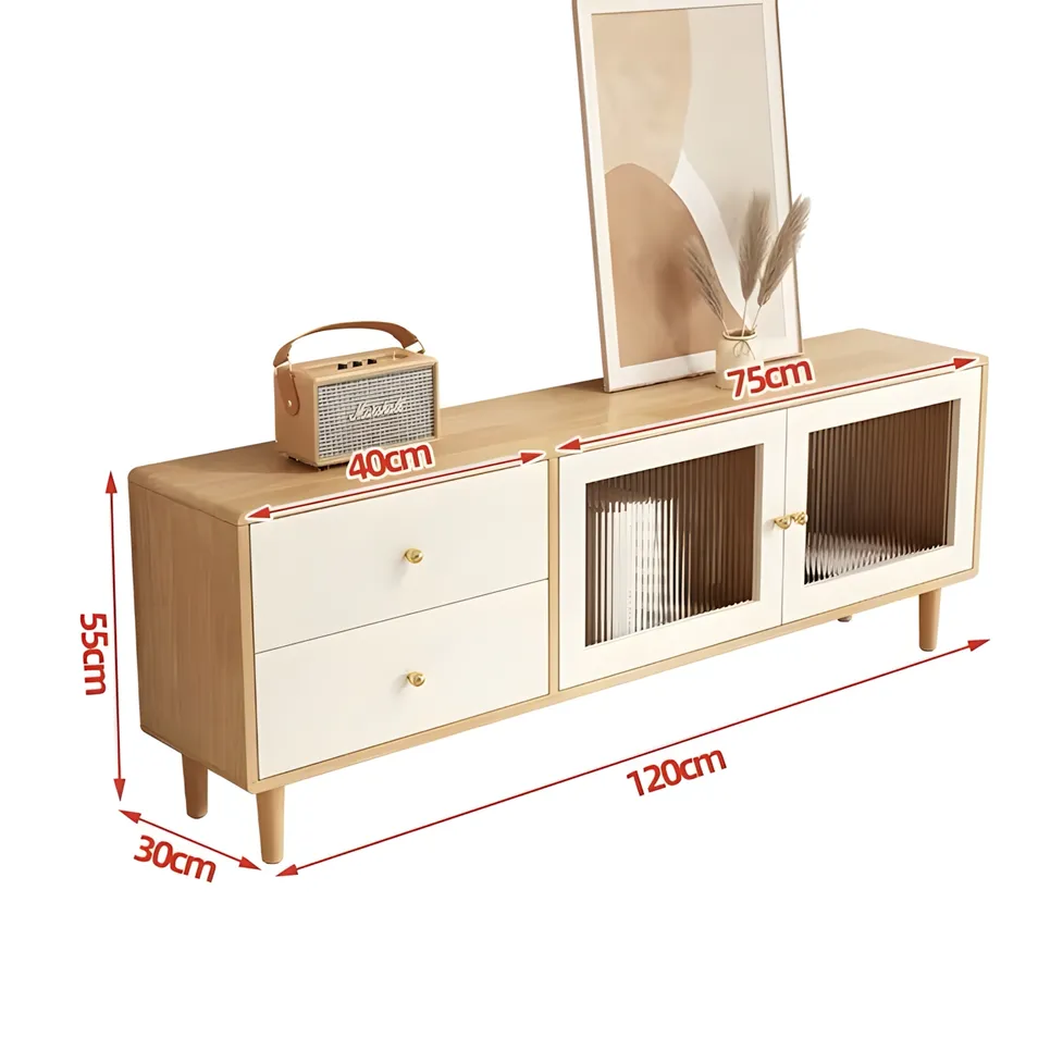Aparador de TV Branco de Tamanho Pequeno com Portas de Vidro para Móveis de Apartamento