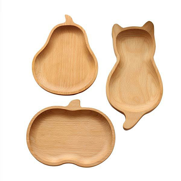Prato de Jantar Natural Ecológico para Crianças, Bandeja de Madeira, Prato de Desenho Animado para Crianças
