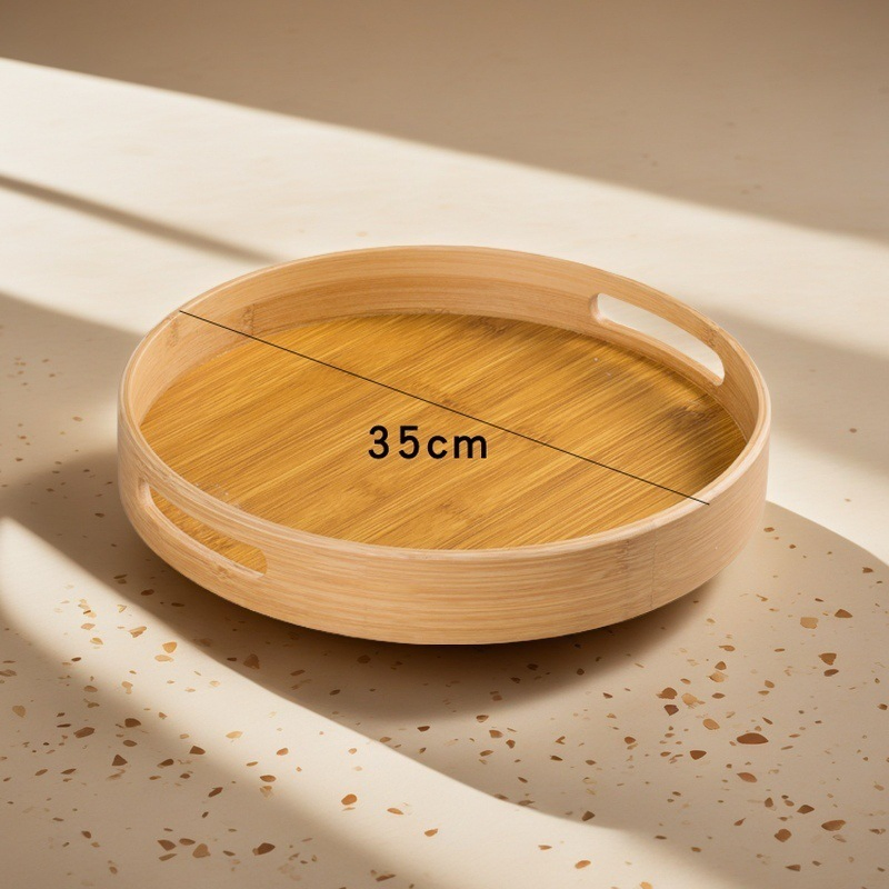 Bandeja Circular de Bambu Multiuso para Restaurante, Jantar em Casa e Serviço de Chá