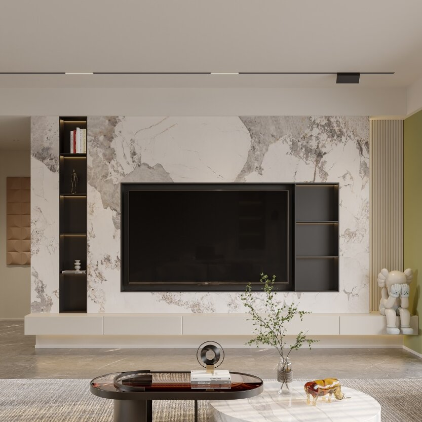 Móveis de Sala de Estar Modernos Suporte para TV de Pedra Sinterizada Modular de Madeira Simples