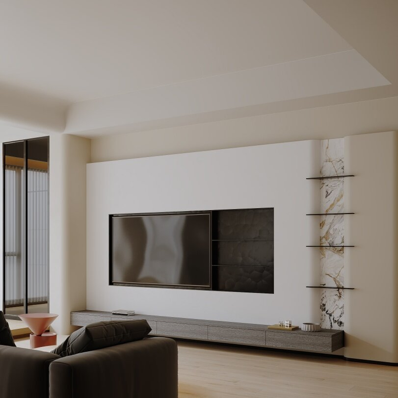Móveis de Sala de Estar Modernos Suporte para TV de Pedra Sinterizada Modular de Madeira Simples