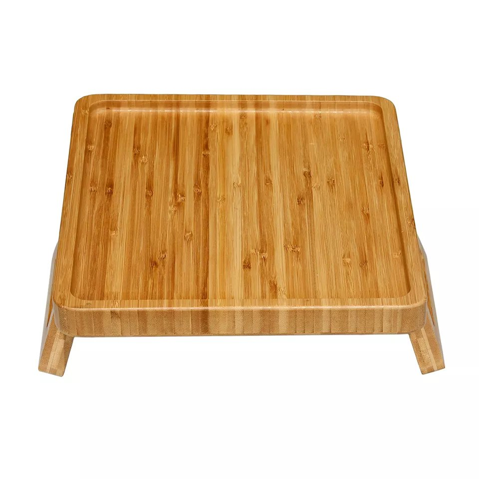 Mesas de Café e Sofá de Bambu Colapsáveis, Organizador de Braço de Sofá, Mesa Lateral de Madeira para Braço de Sofá