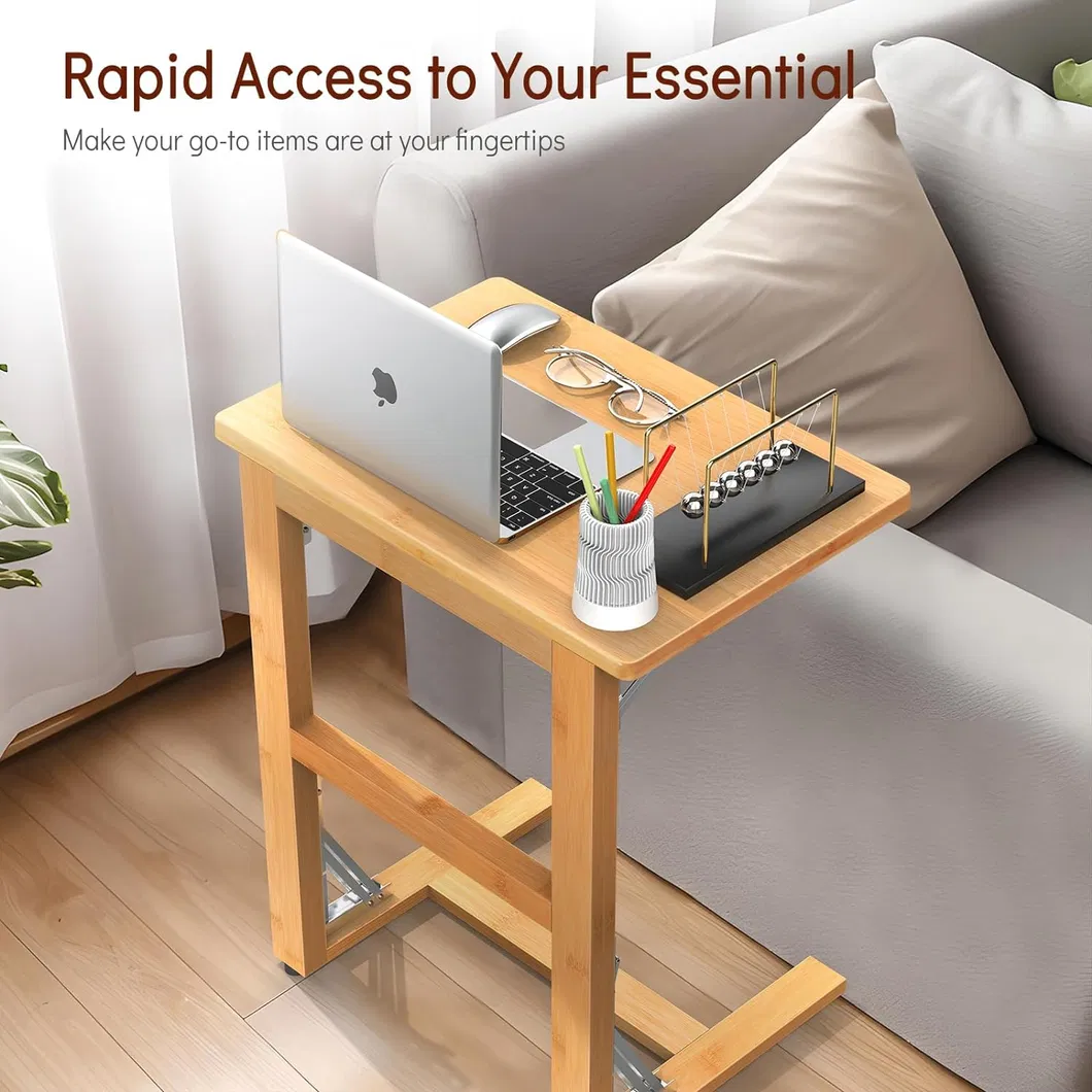 Mesa de Computador Portátil de Bambu para Sofá Lateral Mesa de Chá