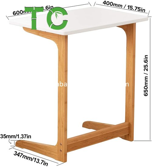Mesa de bandeja de bambu por atacado, mesa de sofá, mesa lateral de sofá, mesa de laptop, mesa de lanche, mesa lateral de cama moderna para móveis de escritório em casa, formato L