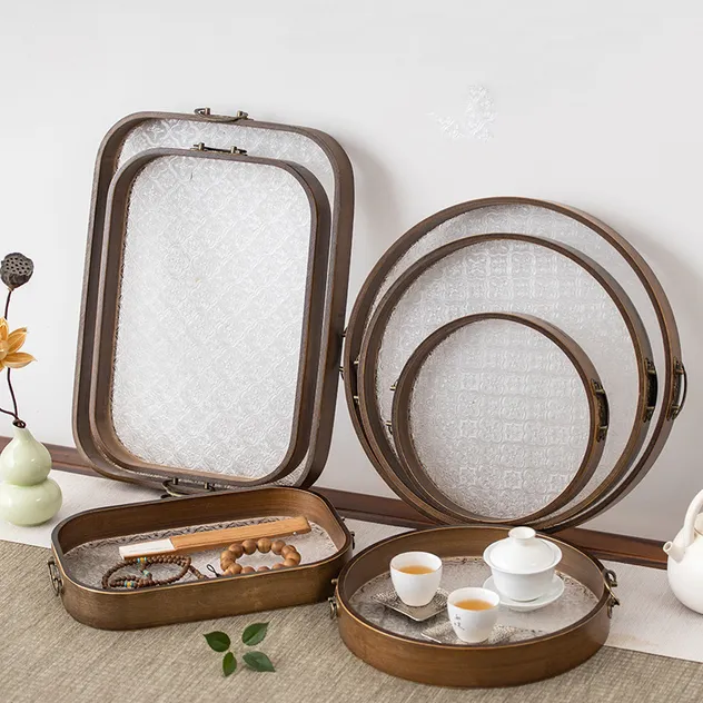 Bandeja de Bambu Minimalista Moderna para Chá e Frutas Estilosos