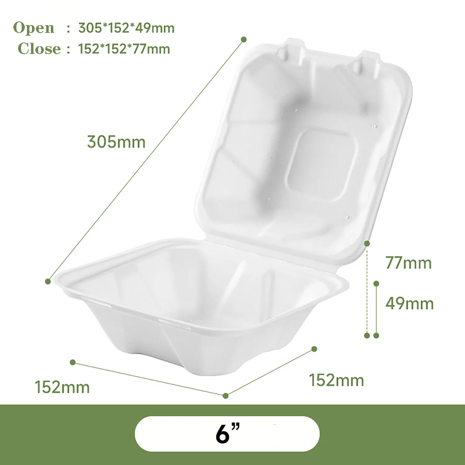 Caixa de hambúrguer de papel biodegradável compostável de cana-de-açúcar descartável personalizada