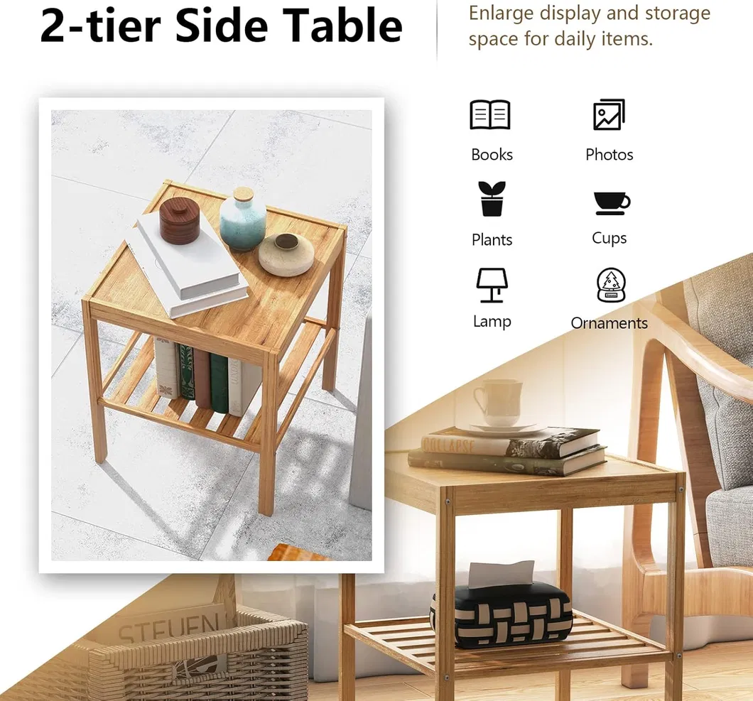 Mesa de Cabeceira de Bambu para Quarto, Sala de Estar, Mesa de Cabeceira de Bambu