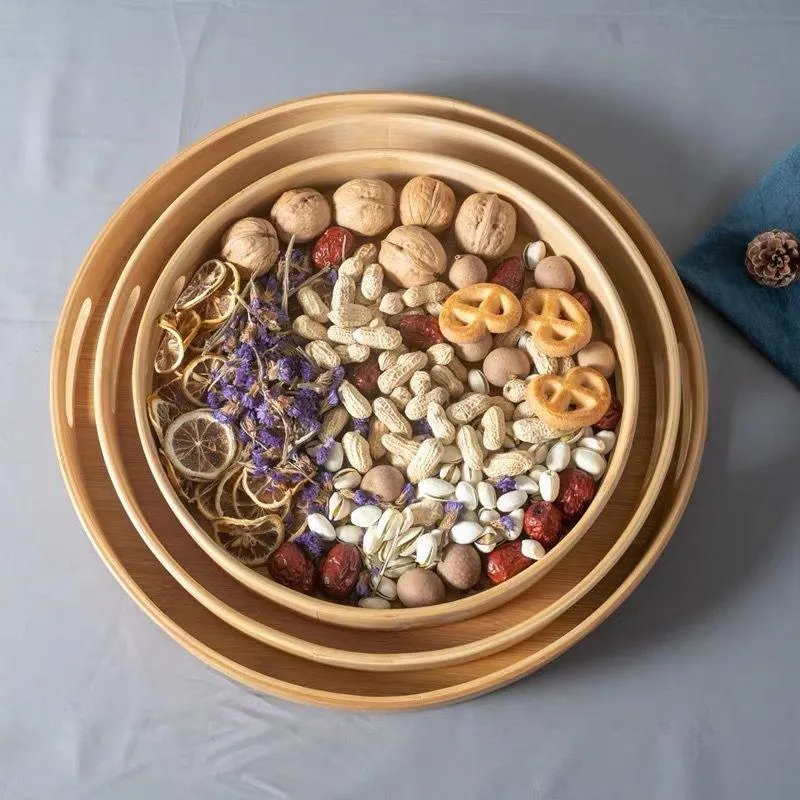 Bandeja Circular de Bambu Multiuso para Restaurante, Jantar em Casa e Serviço de Chá