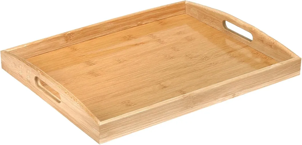 Bandeja de Bambu Multifuncional com Alças para Chá Café Mesa Cozinha Decorativa Cama