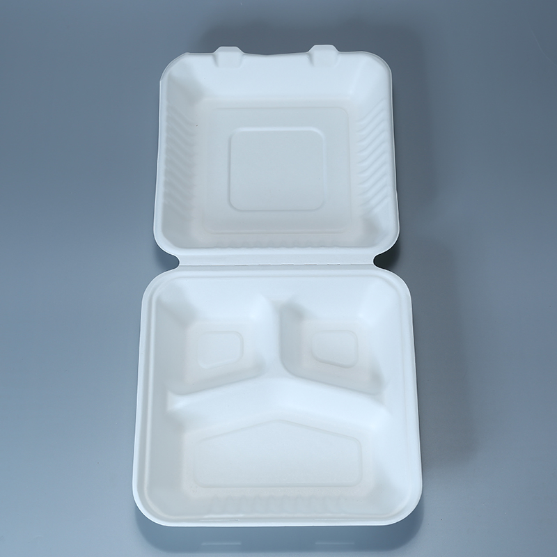 Recipiente de Alimentos de Pulpas de Cana-de-Açúcar Compartmentalizado Biodegradável Descartável Compostável 3 Utensílios de Mesa