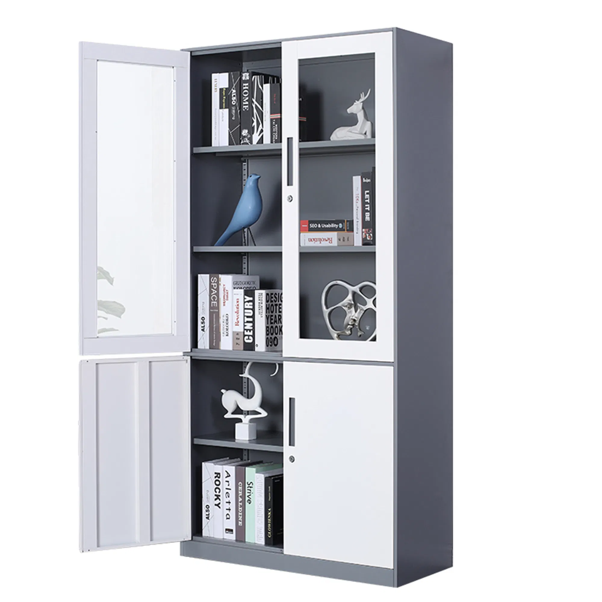 Armário de Armazenamento de Arquivos de Aço com Porta de Vidro Metálica para Escritório