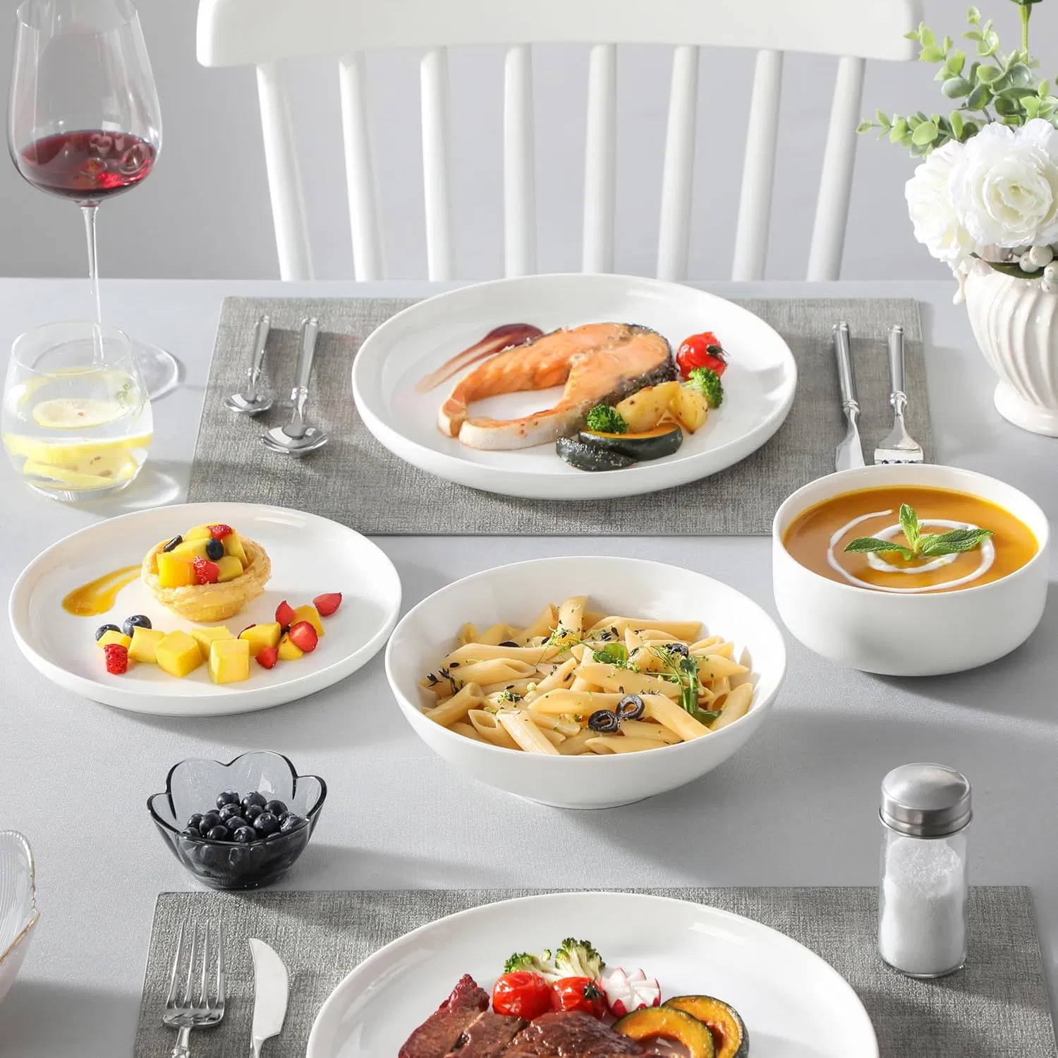Conjunto de Jantar de Luxo Branco Saudável e Ecológico, Livre de Chumbo e Cádmio 24PCS Utensílios de Jantar, Porcelana, Cerâmica, Louça, Crockery, Utensílios de Mesa, OEM e ODM, Decalque