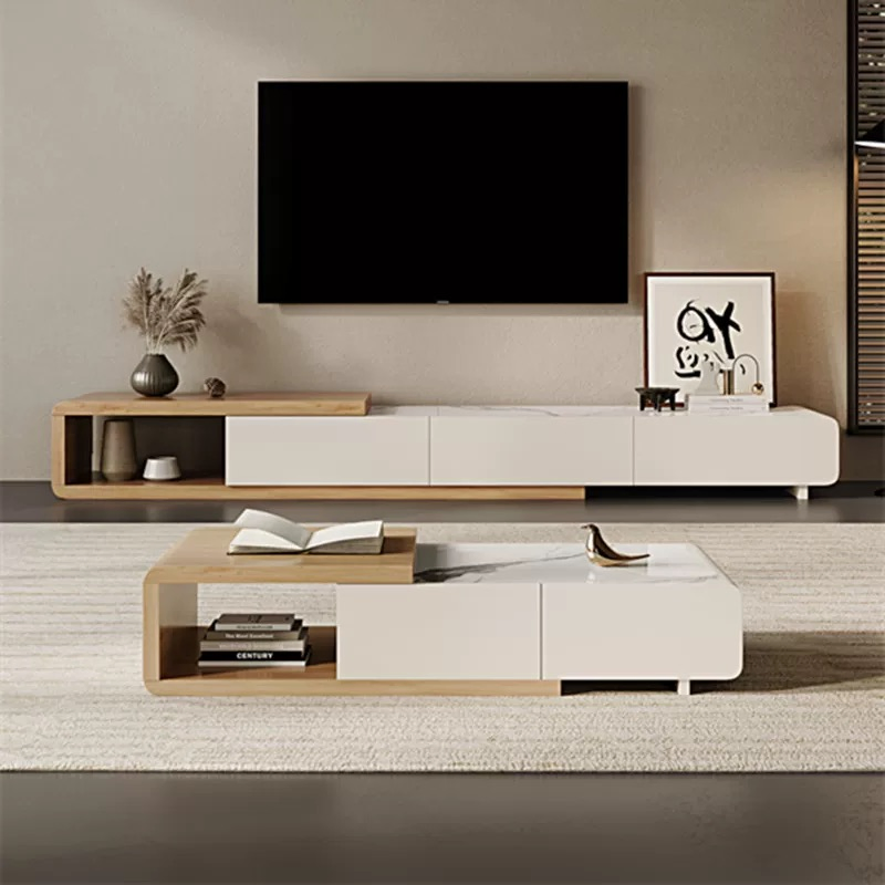 Preços de fábrica de melamina a granel, conjunto moderno de mesa de TV e mesa de café em madeira