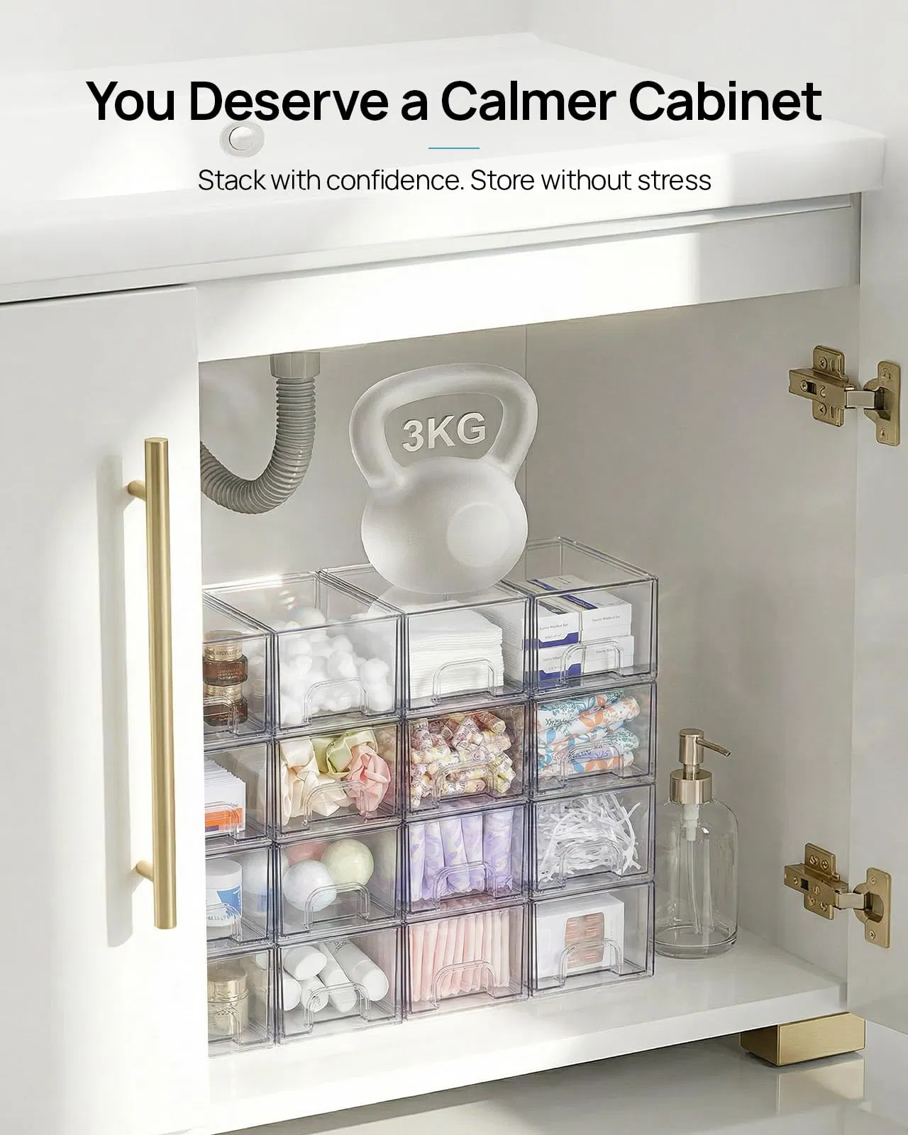 4 Caixas de Armazenamento Empilháveis de Acrílico Transparente Pequenas para Banheiro, Vanity, Armário de Cozinha, Despensa, Organização de Casa, Caixas de Armazenamento de Plástico