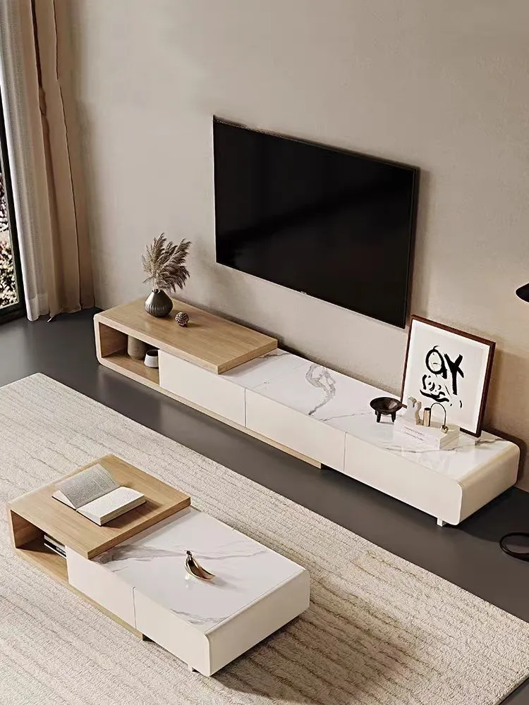 Preços de fábrica de melamina a granel, conjunto moderno de mesa de TV e mesa de café em madeira