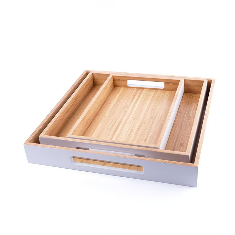 Bandeja de bambu estilo japonês com alças para xícaras, uso em hotéis e restaurantes, bandejas retangulares para servir, utensílios de cozinha, bandeja de madeira de bambu para casa