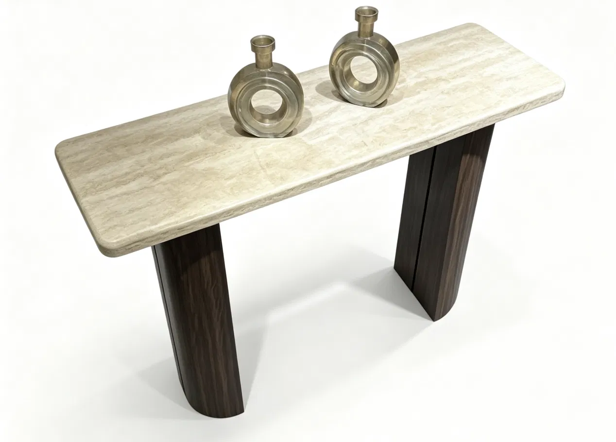 Contemporary Round Walnut Wood Console Table for Elegant Entryway Decor