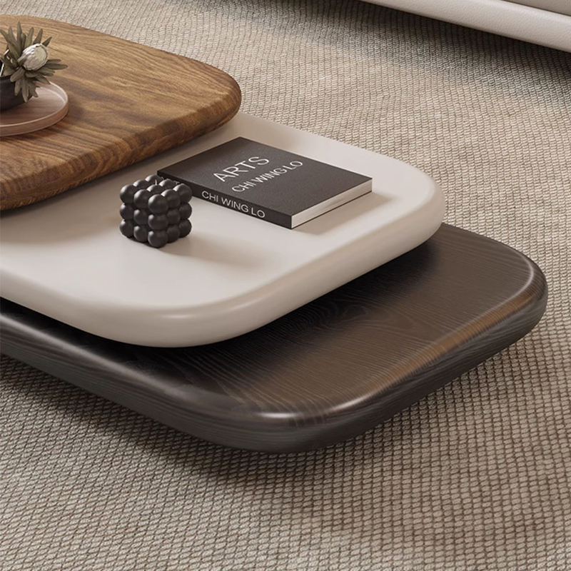Mesa de café e chá em madeira com design moderno de forma de seixo, três camadas rotativas, móvel de sala de estar rotativo de luxo