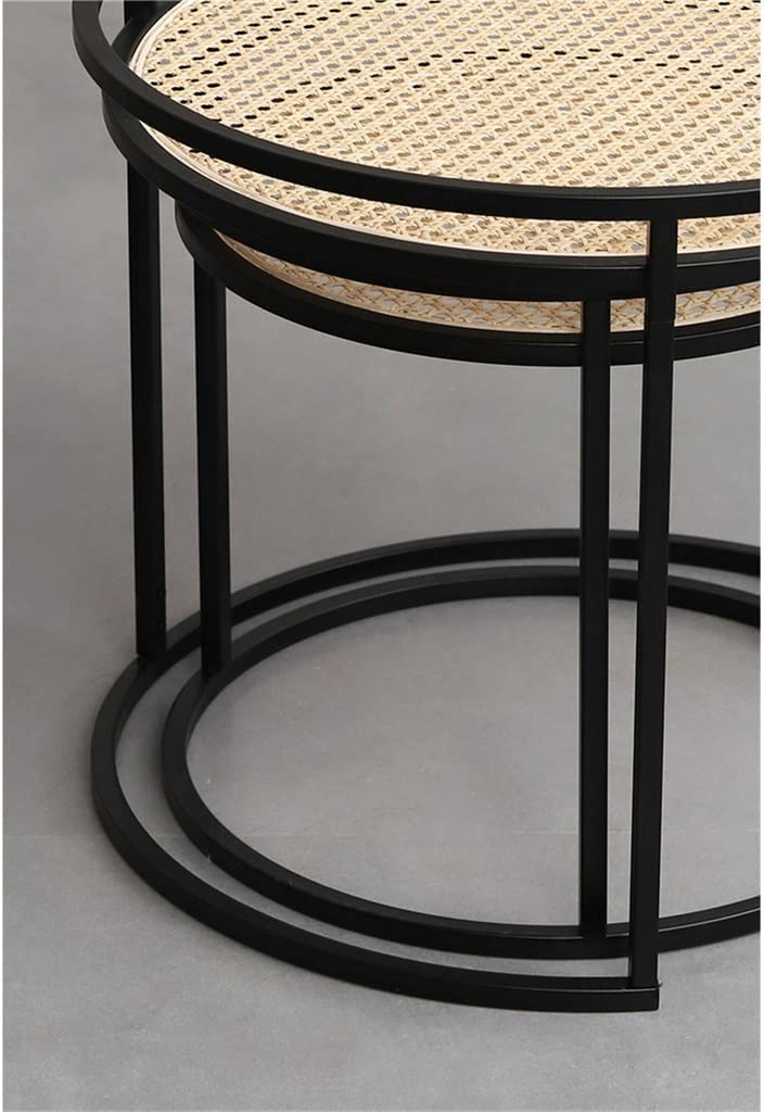 Mesa de Café Lateral Moderna de Metal Redonda com Rattan e Bambu Móveis para Casa Pequena Jardim Mesas de Chá Mesa de Cabeceira