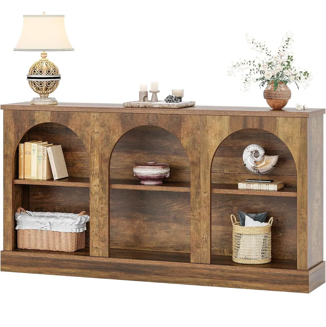 Mesa Console de Estilo Campestre, 63-Inch Mesa de Entrada Longa com 3-Tier Armazenamento