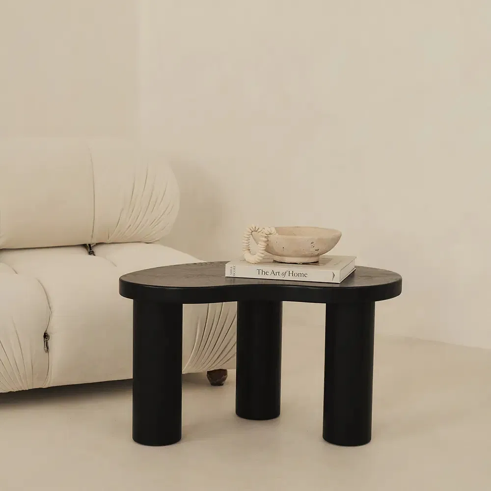 Mesa de Café Irregular em Madeira Preta com Folheado, Tamanhos Pequeno, Médio e Grande, Mesa de Chá Contemporânea para Sala de Estar, Mesa Lateral Moderna para Sofá