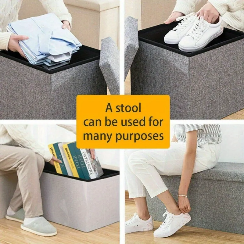 Pufe promocional multifuncional cinza dobrável com armazenamento e assento acolchoado para decoração