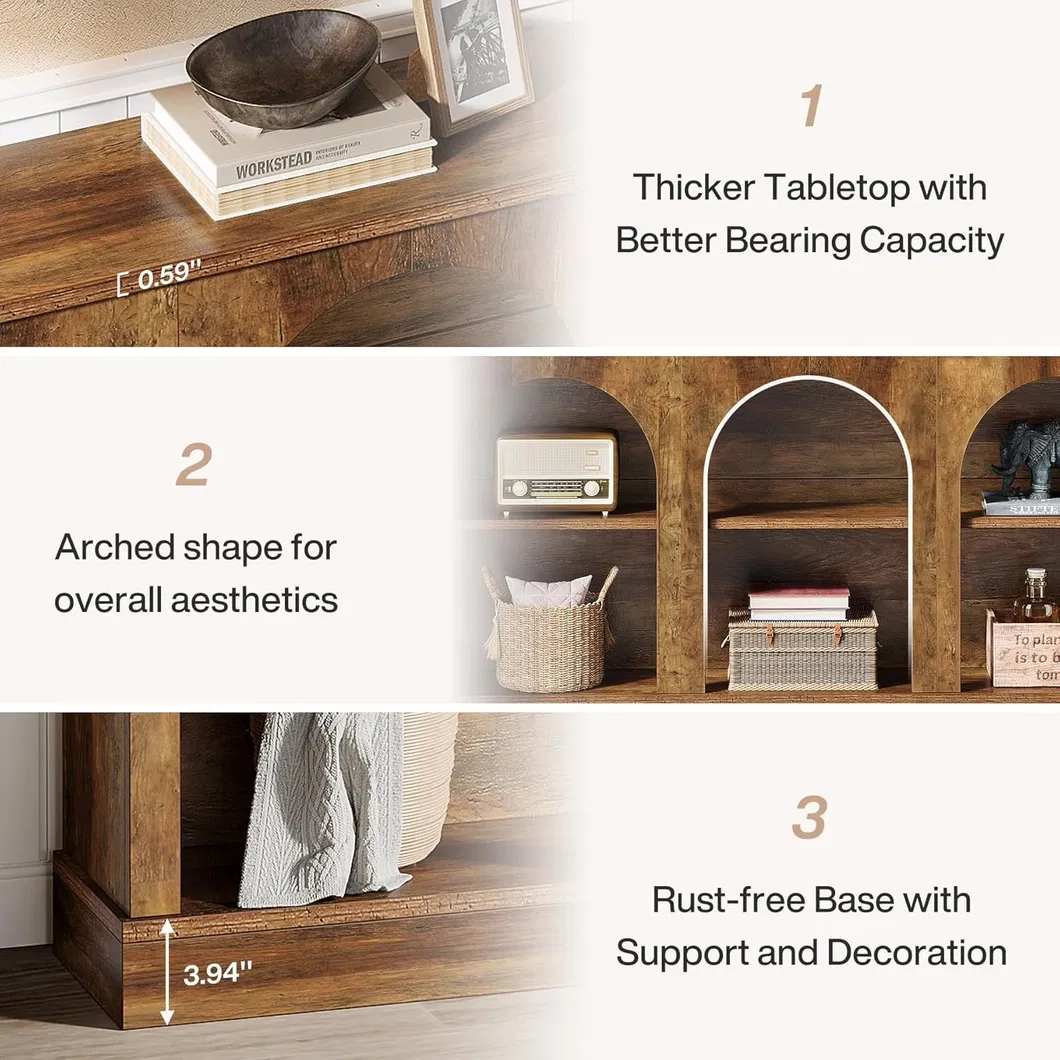 Mesa Console de Estilo Campestre, 63-Inch Mesa de Entrada Longa com 3-Tier Armazenamento