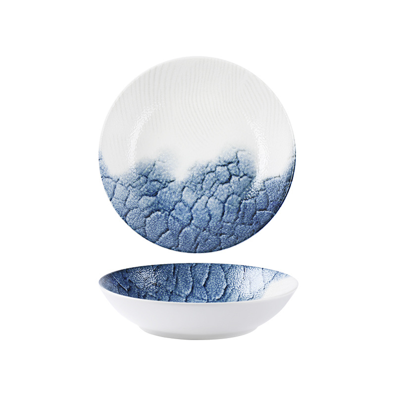 8"Coup Prato de Sopa Azul com Decalques Impressão em Pad Porcelana Cerâmica Utensílios de Mesa Utensílios de Cozinha