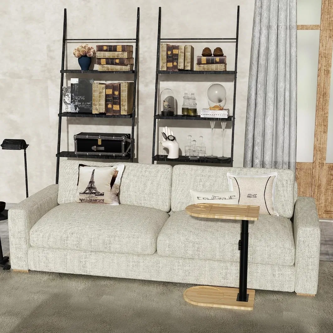 Sofá Ajustável de Bambu para Sala de Estar e Quarto, Prateleira de Armazenamento, Mesa Lateral de Sofá