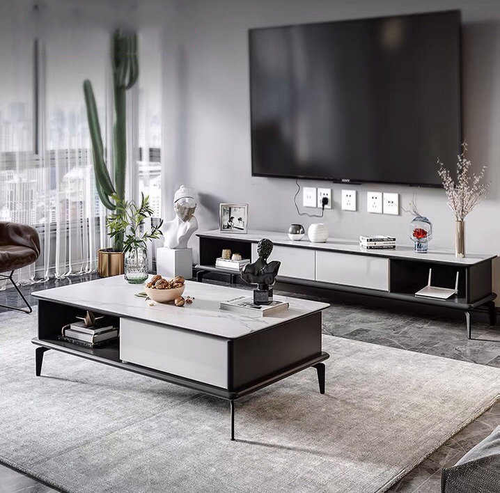 Mesa de café moderna de madeira para sala de estar, combinação simples, suporte para TV