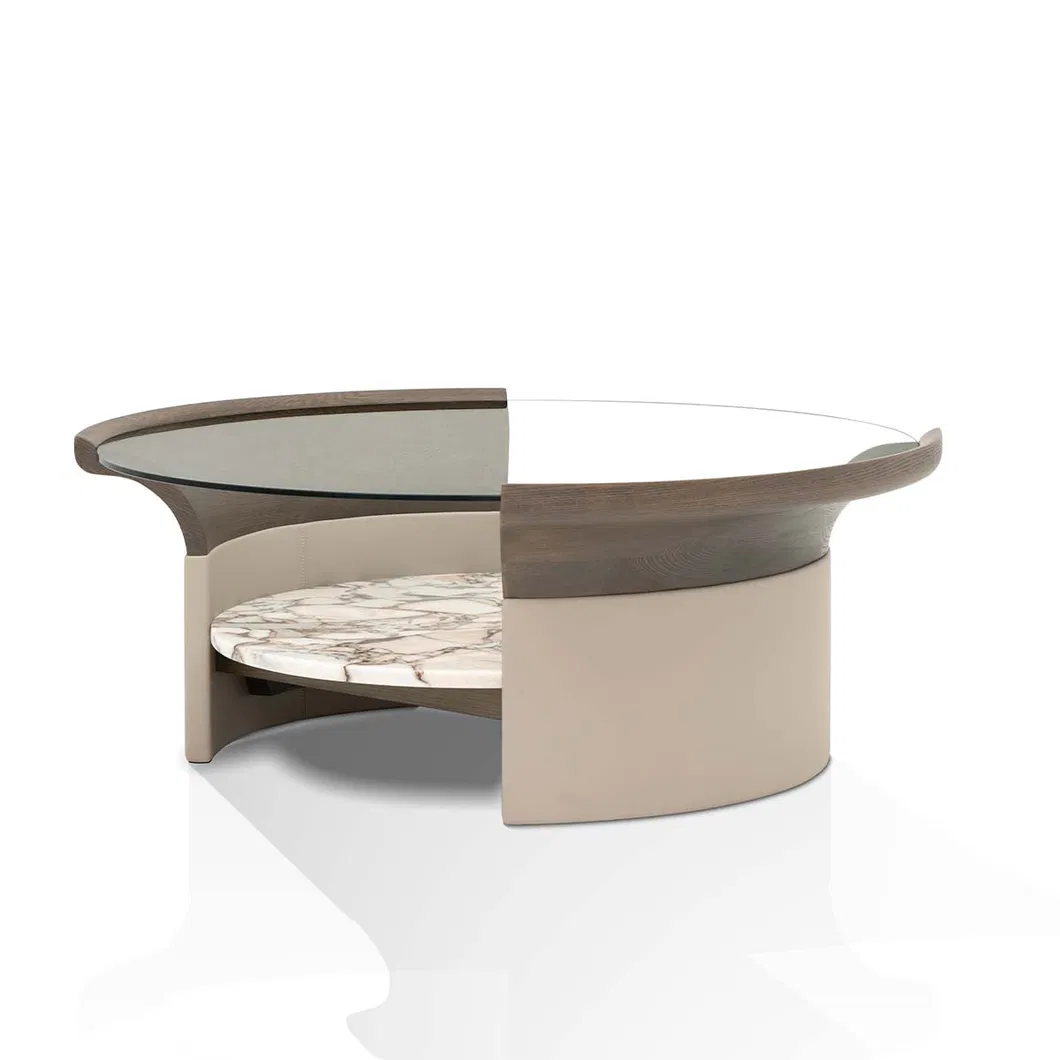 Mesa de Café de Luxo Moderno em Madeira Sólida com Topo de Vidro Designer em Alta Venda
