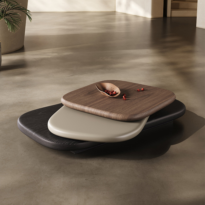 Mesa de café e chá em madeira com design moderno de forma de seixo, três camadas rotativas, móvel de sala de estar rotativo de luxo