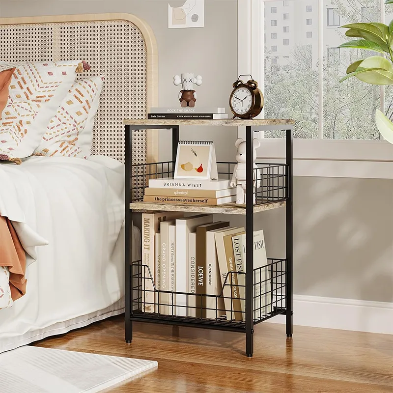Mesa de Café Lateral Moderna de Metal Redonda com Rattan e Bambu Móveis para Casa Pequena Jardim Mesas de Chá Mesa de Cabeceira