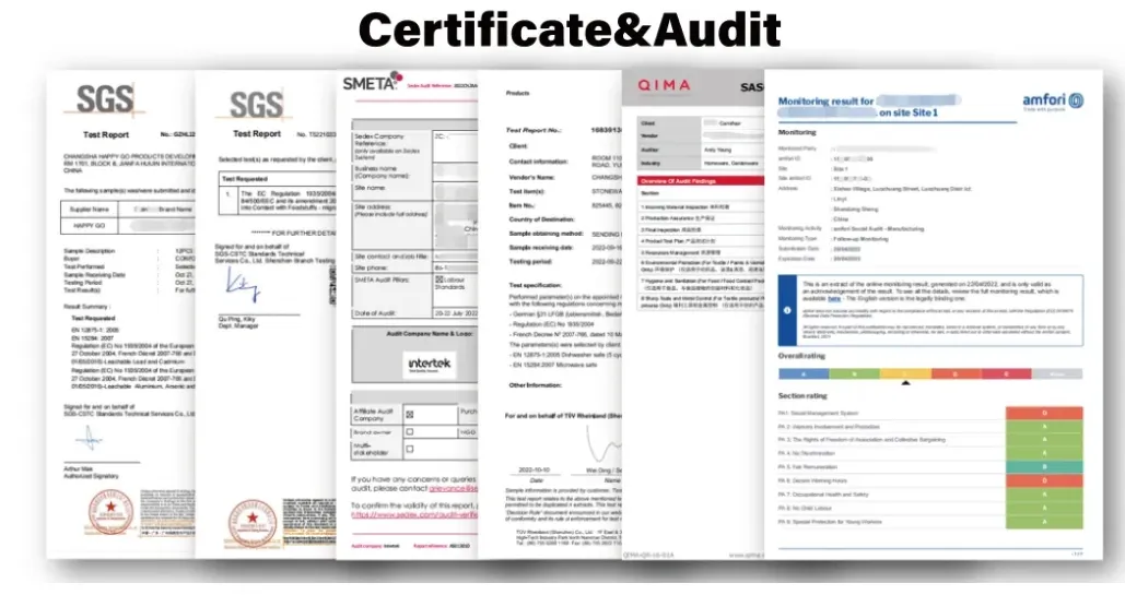 Certificados de Qualidade Louça de Porcelana