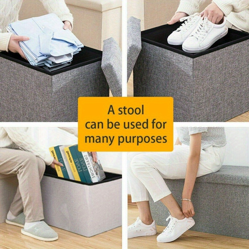 Pufe promocional multifuncional cinza dobrável com armazenamento e assento acolchoado para decoração