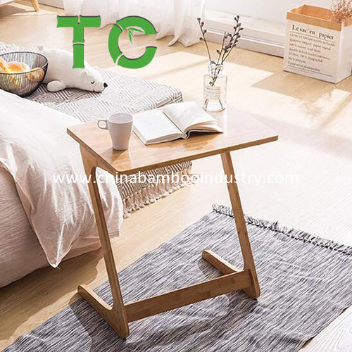 Mesa Lateral de Bambu em Forma de C, Mesa de Café para Lanches, Mesa de Apoio, Bandeja de Café, Mesa Lateral para Notebook e Tablet ao Lado da Cama ou Sofá