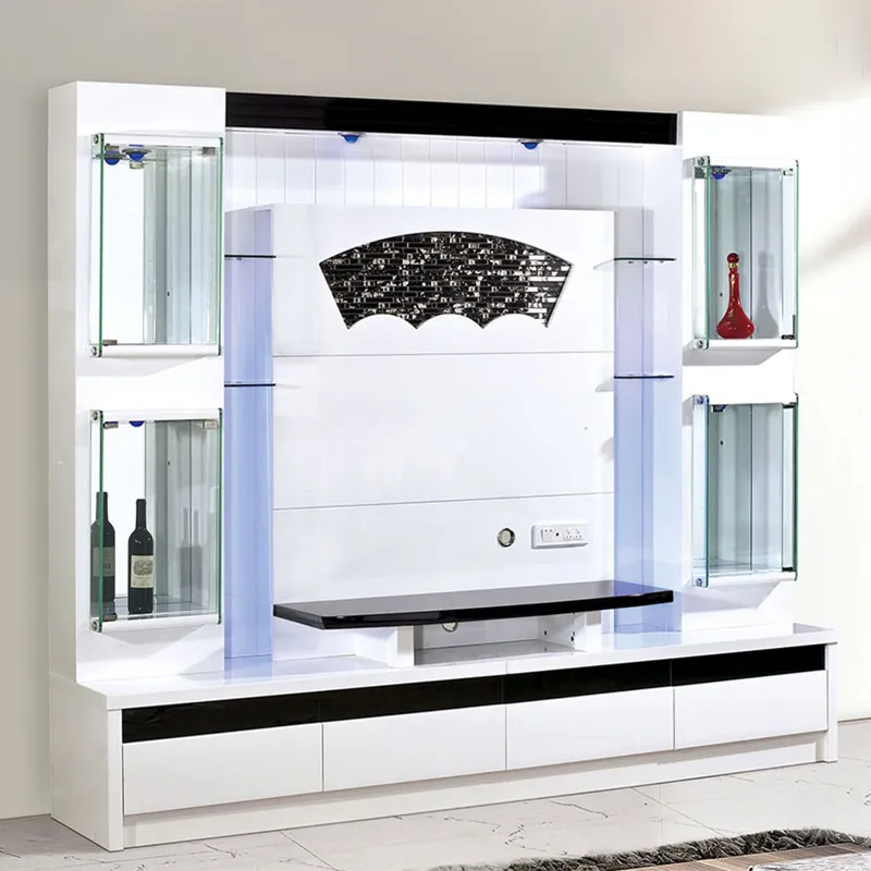Armário de TV moderno de madeira montado na parede, móvel console para sala de estar, exibição em vidro, suporte para TV de madeira sólida