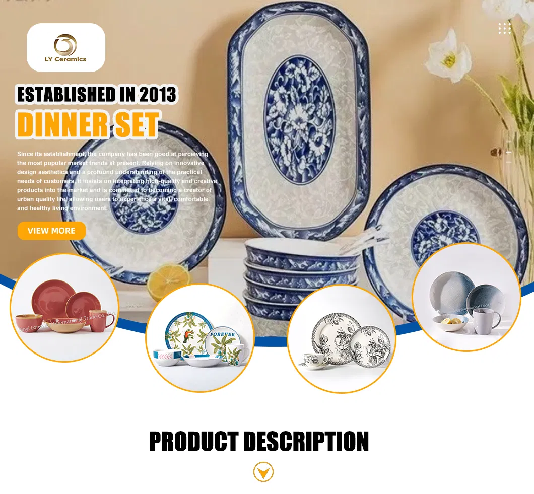 Prato de Sopa Azul com Decalques Impressão em Pad Porcelana Cerâmica