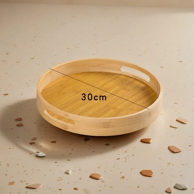 Bandeja Circular de Bambu Multiuso para Restaurante, Jantar em Casa e Serviço de Chá