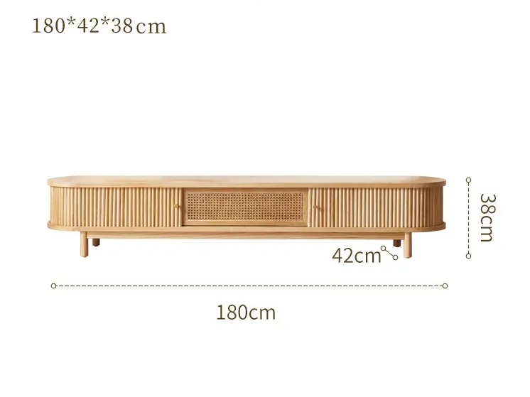 Aparador de TV de Madeira Moderna com Armário de Rattan