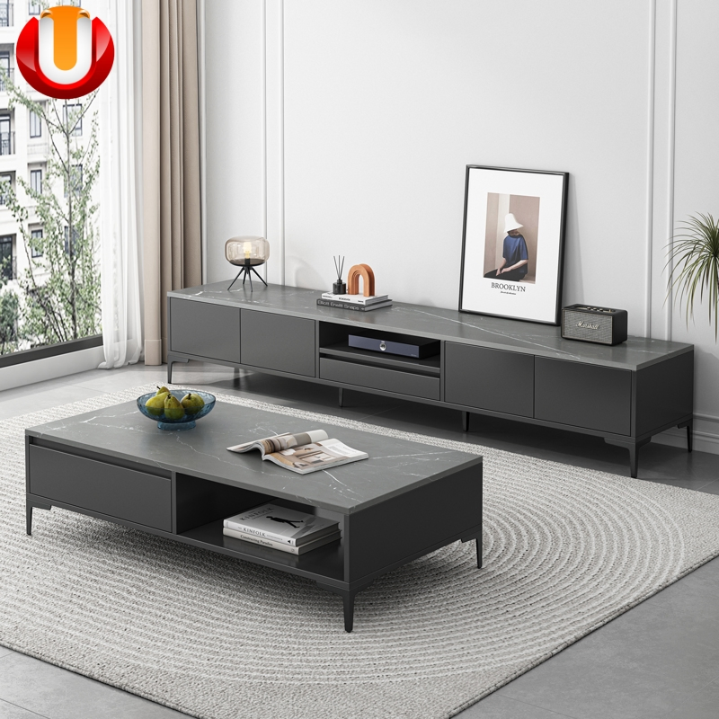 Moderna parede lateral de madeira Gabinete Casa Sala de estar mobiliário Mesa de café com suporte para TV de chá MDF