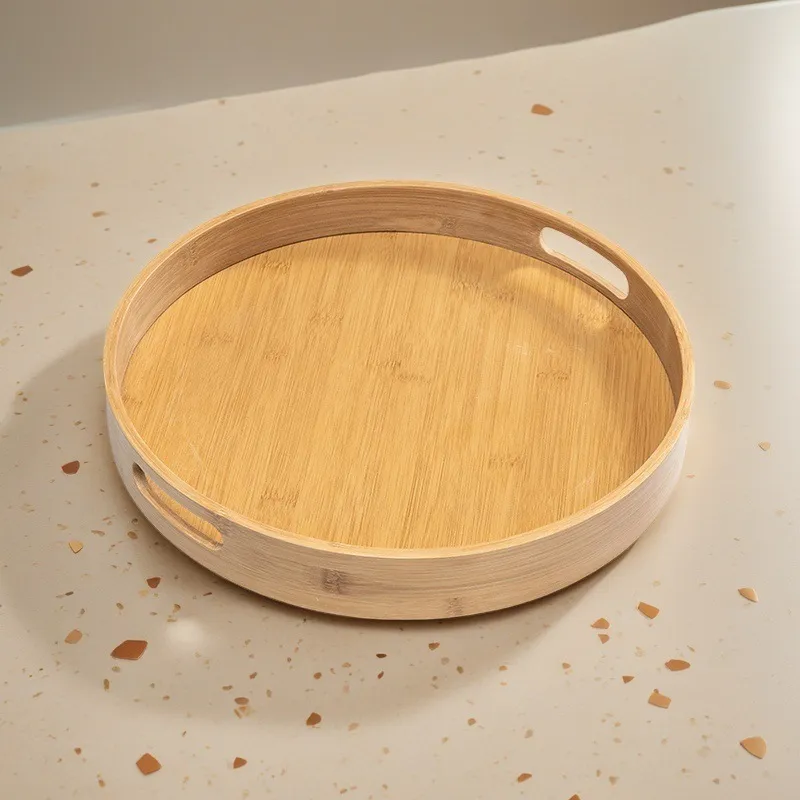 Bandeja Circular de Bambu Multiuso para Restaurante, Jantar em Casa e Serviço de Chá