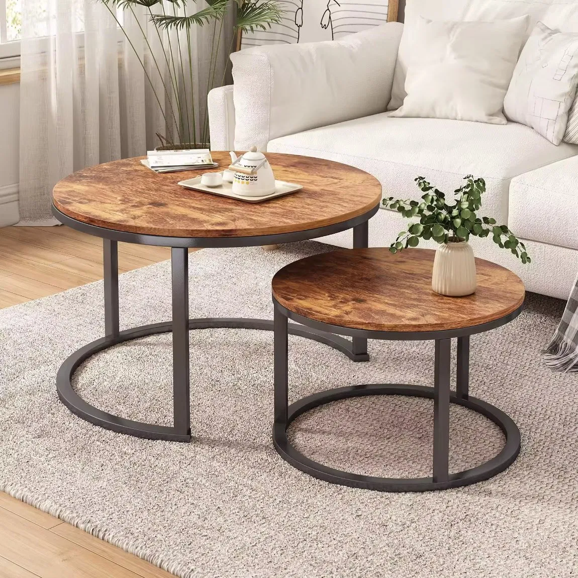 Mesa de Café Redonda de Madeira Moderna e Estilosa para Salas de Estar Elegantes