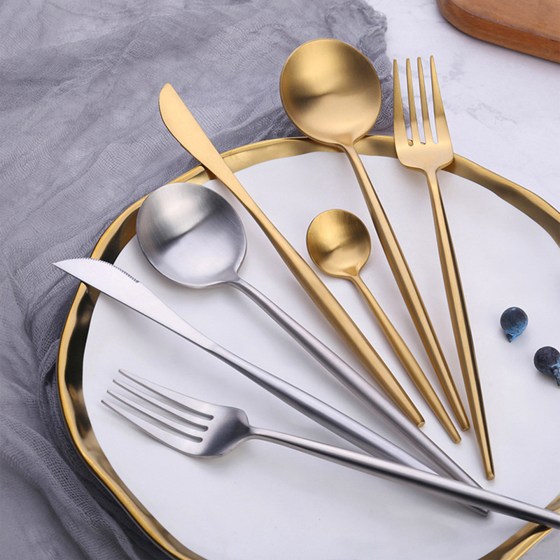 Melhor Vendedor Faca de Carne Dourada Garfo Colher Cabo Redondo Utensílios de Aço Inoxidável