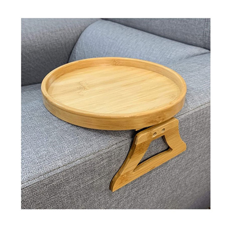 Bandeja de Braço de Sofá de Madeira de Bambu Dobrável, Mesa Lateral Clip-on para Chá, Lanches e Bebidas, Bandeja com Clip Personalizável para Sala de Estar